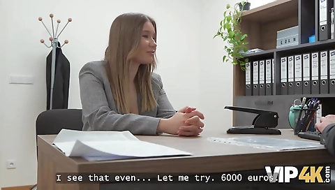 Sexy office girl shows off her huge black dildo