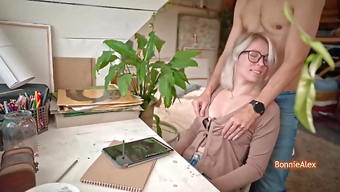 Horny slut takes a hard dick in her mouth